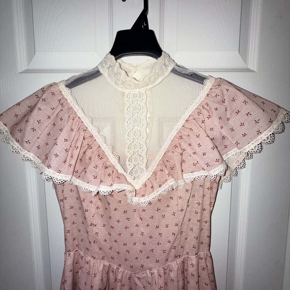 Gunne Sax Jessica San Francisco Lace Neck Cottagecore Prairie Maxi Dress Vintage - Picture 3 of 16